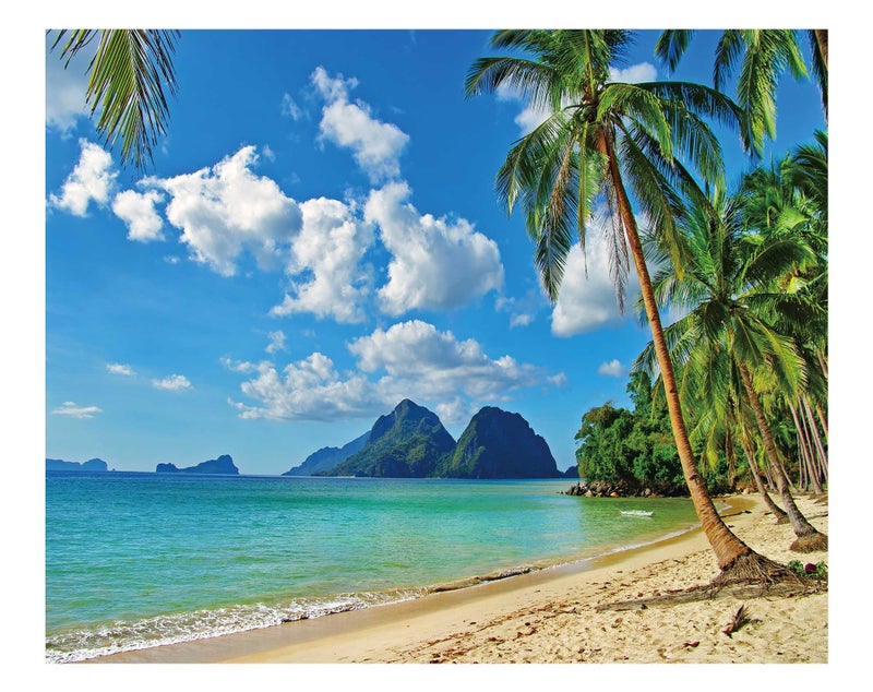 Funnytree 10x8ft Summer Tropical Beach Backdrop Seaside Island Palm Trees Photography Background Blue Sea Sky Luau Themed Party Decorations Photo Booth Studio Props - Image 1